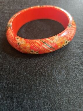 Authentic Japanese Washi Red Floral Bangle Bracelet